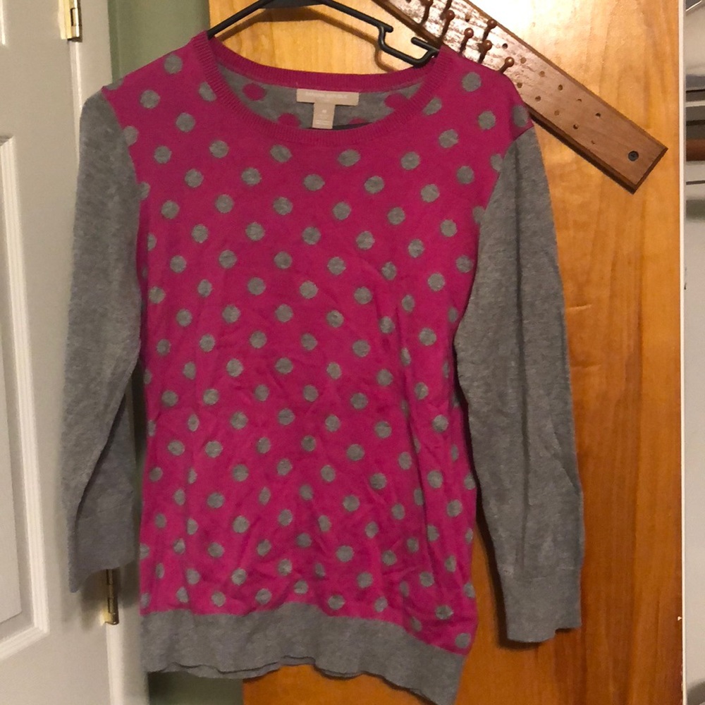 Grey and hot pink polka dot sweater